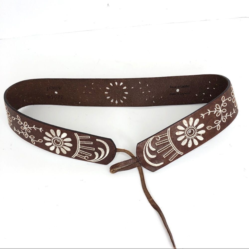 J Crew embroidered leather boho wester tassel belt